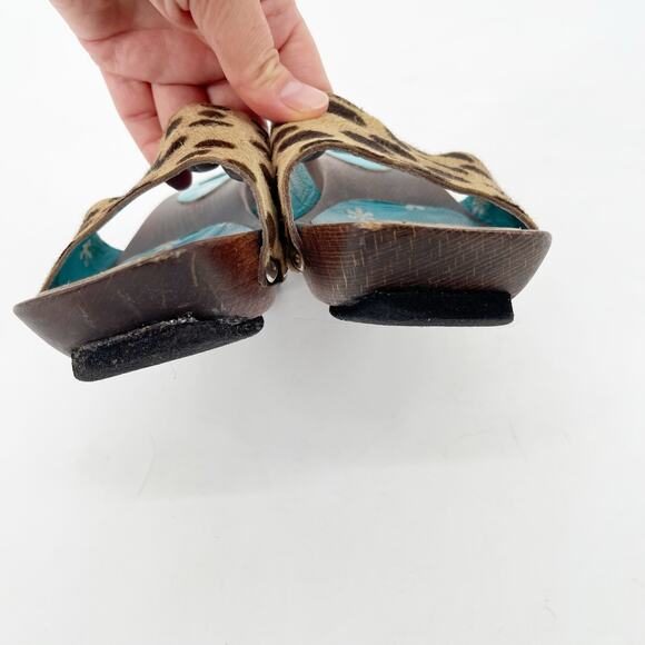 Dolce & Gabbana Vintage Leopard Calf Hair Wooden Mule Clog Sandals size 7 - Picture 6 of 11